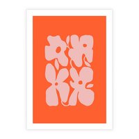 Plakat bez ramy 50x70 - Taniec Abstrakcji - kwiaty, energetyczne pomarańczowe tłó