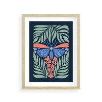 Plakat w ramie 40x50 - Granatowa Noc - granatowe tło, abstrajcyjna ćma - rama drewno