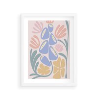 Plakat w ramie 50x70 - Minimalistycznie i Pastelowo - pastelowe kwiaty, na beżowym tle - rama biała