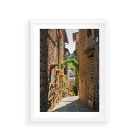 Plakat w ramie 50x70 - Włoska uliczka w perspektywie - Włochy, uliczka - rama biała