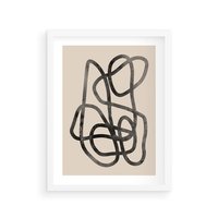 Plakat w ramie 50x70 - Przenikanie Wirtualnych Wymiarów - zaplątane minimalistyczne linie, na bezowym tle - rama biała