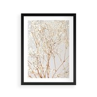 Plakat w ramie 30x40 - Minimalistyczna Delikatność - białe kwiaty, gipsówka - rama czarna