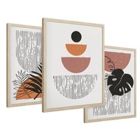 Zestaw obrazy w ramie 30x40 galeria - Skandynawski, liście, geometria - rama drewno