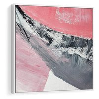 Obraz w ramie 80x80 - Kontrastujący Ruch Emocji - abstrakcyjne pasy farby, kolory róż szary czarny - rama biała