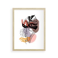 Plakat w ramie 50x70 - Wibracje Abstrakcyjnych Form - abstrakcyjna sztuka, liść monstery - rama drewno