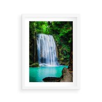 Plakat w ramie 40x50 - : Moc Natury - wodospad, rzeka - rama biała