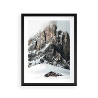 Plakat w ramie 40x50 - Górski Raj z Chatką - górskie szczyty, ośnieżone góry - rama czarna