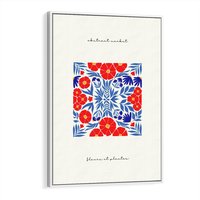 Obraz w ramie 70x100 - Tajemnicza Droga - nowoczesna kwiatowa kompozycja, czerwony i niebieski - rama biała