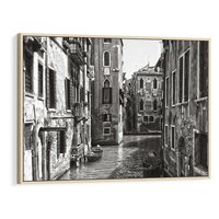 Obraz w ramie 100x70 - Weneckie Kanały - czarno białe zdjęcie, wenecja - rama drewno
