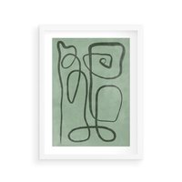 Plakat w ramie 40x50 - Zielone Wariacje w Liniach - abstrakcyjne zielone linie, skandynawski design - rama biała