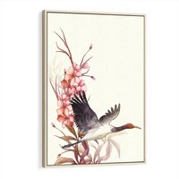 Obraz w ramie 80x120 - Szept Japonii - japońska sztuka, ptak - rama drewno