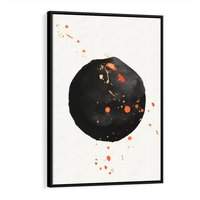 Obraz w ramie 70x100 - Wnętrza Marzeń - abstrakcyjna czarna plama, rozsiane pomarańczowe kropki - rama czarna