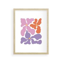Plakat w ramie 30x40 - Bezgraniczne Wibracje - abstrakcyjne kolorowe kwiaty, minimlizm - rama drewno