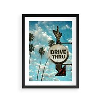 Plakat w ramie 30x40 - Znaki Palm: Relaksująca Oaza - znak, palmy - rama czarna