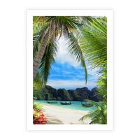 Plakat bez ramy 21x30 - Palmy tańczące na tropikalnej plaży - palmy, plaża