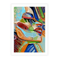 Plakat bez ramy 21x30 - Kolorowe Wnętrza Kształtów - abstrakcyjny portret kobiety, twarz