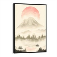 Obraz w ramie 70x100 - Przyroda Japonii - japońska akwarela, góry - rama czarna