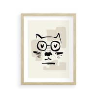 Plakat w ramie 40x50 - Minimalistyczny Kot: Czarna Kreska - kot, grafika - rama drewno