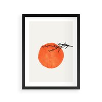 Plakat w ramie 30x40 - Słońce i Gałązka - pomarańczowe słońce, gałązka - rama czarna