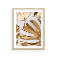 Plakat w ramie 30x40 - Siła Natury - złote, liście - rama drewno