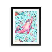 Plakat w ramie 40x50 - Lekkość W Ruchu - delfin, akwarela - rama czarna