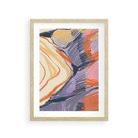 Plakat w ramie 40x50 - Pokreślony Świat - abstrakcyjne formy, odcienie pomarańczu i fioletu - rama drewno