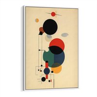 Obraz w ramie 50x70 - Migocące Impresje Odniesień - abstrakcyjna geometryczna kompozycja, koła linie - rama biała