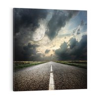 Obraz na płótnie 80x80 - magia nocnej drogi - droga, księżyc