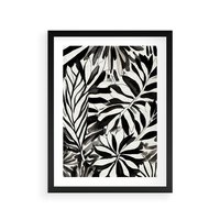 Plakat w ramie 40x50 - Czarne Liście - akwarelowy obraz, czarno biały - rama czarna