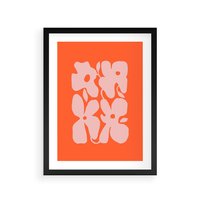 Plakat w ramie 30x40 - Taniec Abstrakcji - kwiaty, energetyczne pomarańczowe tłó - rama czarna