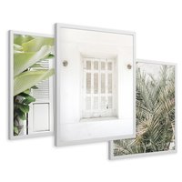 Zestaw obrazy w ramie 40x50 galeria - Okiennica, liście, biały - rama biała
