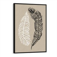 Obraz w ramie 70x100 - Spleciona Harmonia - sztuka nowoczesna, białe i czarne pióro - rama czarna