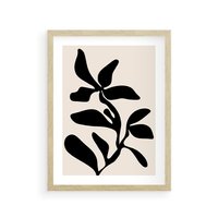 Plakat w ramie 30x40 - Wibracje Akwarelowych Ścieżek - abstrakcyjny minimalistyczna kwiat, czarno biały plakat - rama drewno