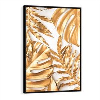 Obraz w ramie 50x70 - Monstera Złote Liście - monstera, złote - rama czarna