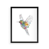 Plakat w ramie 50x70 - Koliber w akwareli - akwarela, koliber - rama czarna