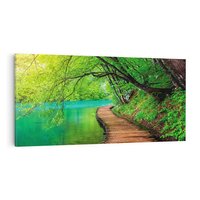 Obraz na płótnie 120x60 - Spokój nad jeziorem: Zatop się w naturze - jezioro, drzewa