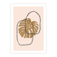 Plakat bez ramy 30x40 - Liście w Beżowym Minimalizmie - minimalistyczny obraz, liście monstery