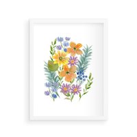 Plakat w ramie 30x40 - Migocące Widoki Kwiatów - akwarelowe polne kwiaty, minimalistyczny plakat - rama biała