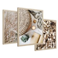 Zestaw obrazy w ramie 40x50 galeria - Boho, wnętrza, liście, trawy - rama drewno