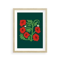 Plakat w ramie 40x50 - Księga Odbić - abstrakcyjna kwiatowa kompozycja, zielone  mocne tło - rama drewno