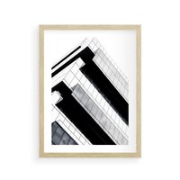 Plakat w ramie 50x70 - Nowoczesna Surowość: Wieżowiec na Czarno-Białej Grafice - architektura, wieżowiec - rama drewno