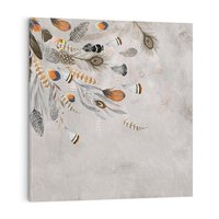 Obraz na płótnie 50x50 - Sploty losu na płótnie - kompozycja boho piór, indiańskie pióra