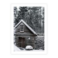 Plakat bez ramy 50x70 - Zaklęta Zima - domek w lesie, śnieg