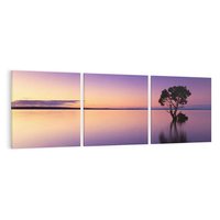 Obraz na płótnie 120x40 - Jezioro wśród drzew o zachodzie - jezioro, drzewo
