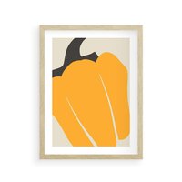 Plakat w ramie 50x70 - Migocące Formy - abstrakcyjny minimalistyczny obraz, żółta papryczka - rama drewno