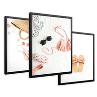 Zestaw obrazy w ramie 50x70 galeria - Wakacje, klapki, torba, moda - rama czarna