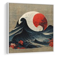 Obraz w ramie 80x80 - Requiem dla marzeń - sztuka japońska, fale oceanu - rama biała