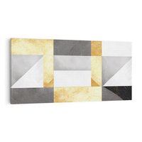 Obraz na płótnie 100x50 - Marmur w Geometrycznych Kształtach - geometryczne linie, złoto i szarość