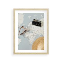 Plakat w ramie 50x70 - Świat w Kadrze - mapa, aparat - rama drewno
