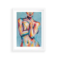 Plakat w ramie 40x50 - Nagie Natchnienie - obraz olejny, naga kobieta - rama biała